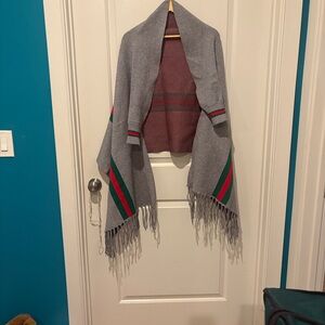 NWOB- Gray Shawl with Red and Green Stripes